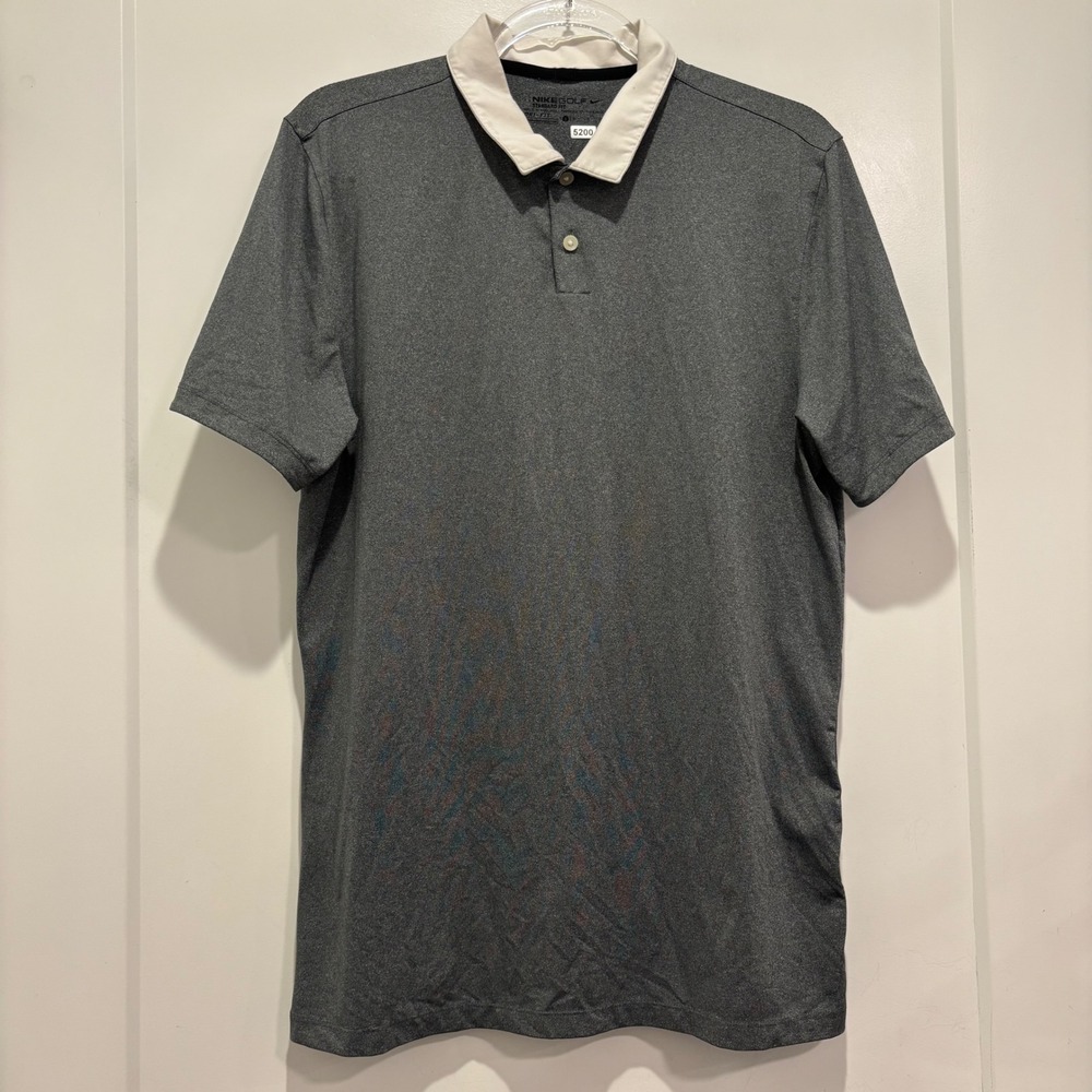 Nike Golf Mens Dri-FIT Standard Fit Polo Shirt Gray White Collar Small